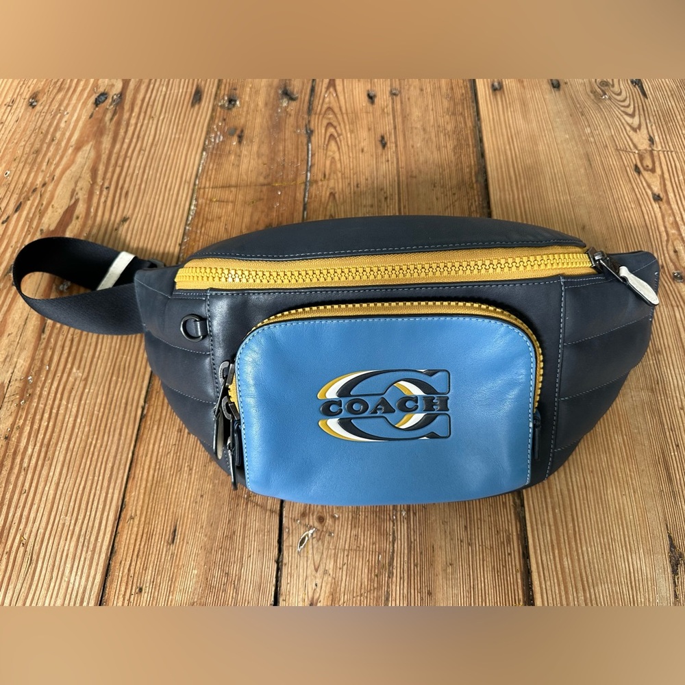 Coach Men's Blue and Yellow Belt Bag